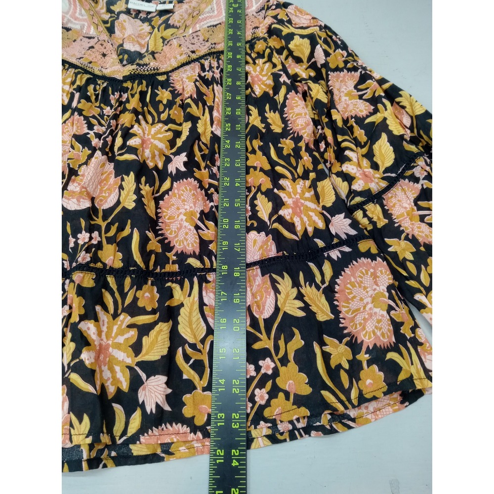 Rachel Zoe Floral Embroidered V-Neck Peasant Long Sleeve Blouse Small Vacation - Picture 9 of 12
